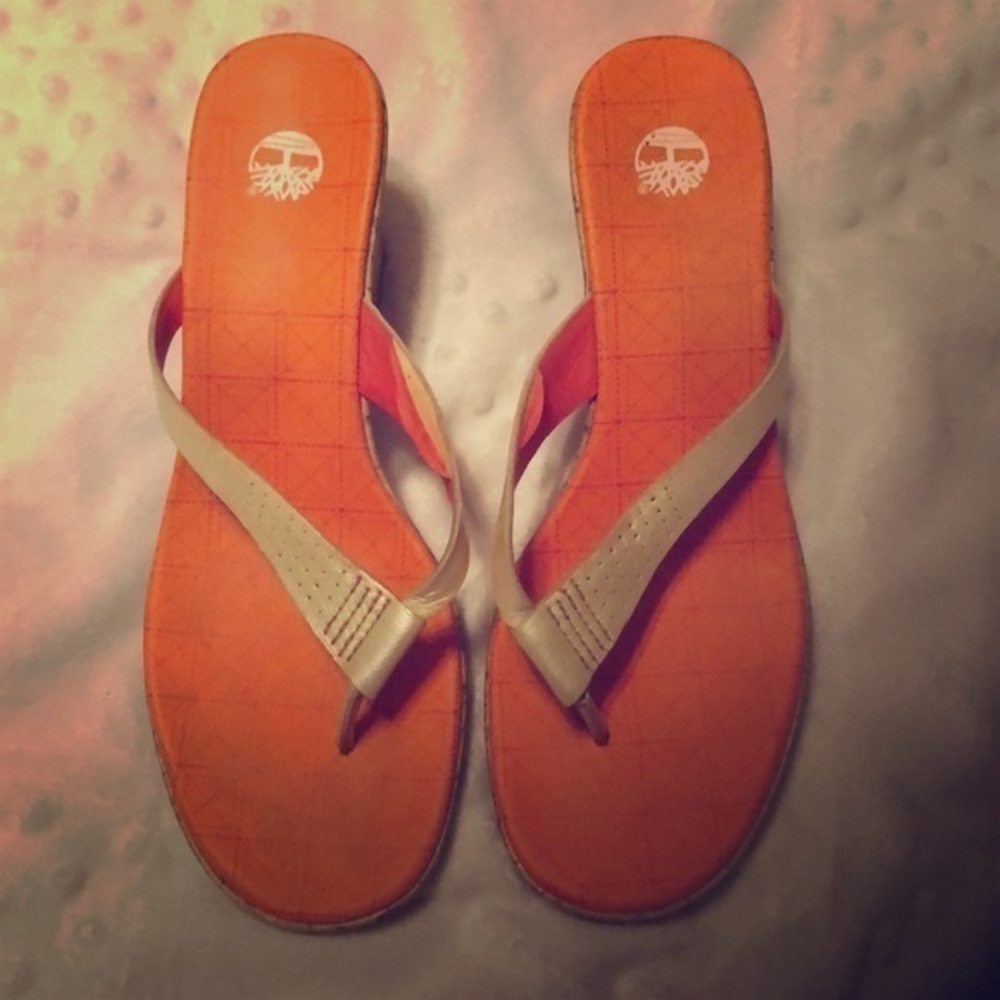 Timberland Tangerine Orange and Pearl Thong Cork Hee…